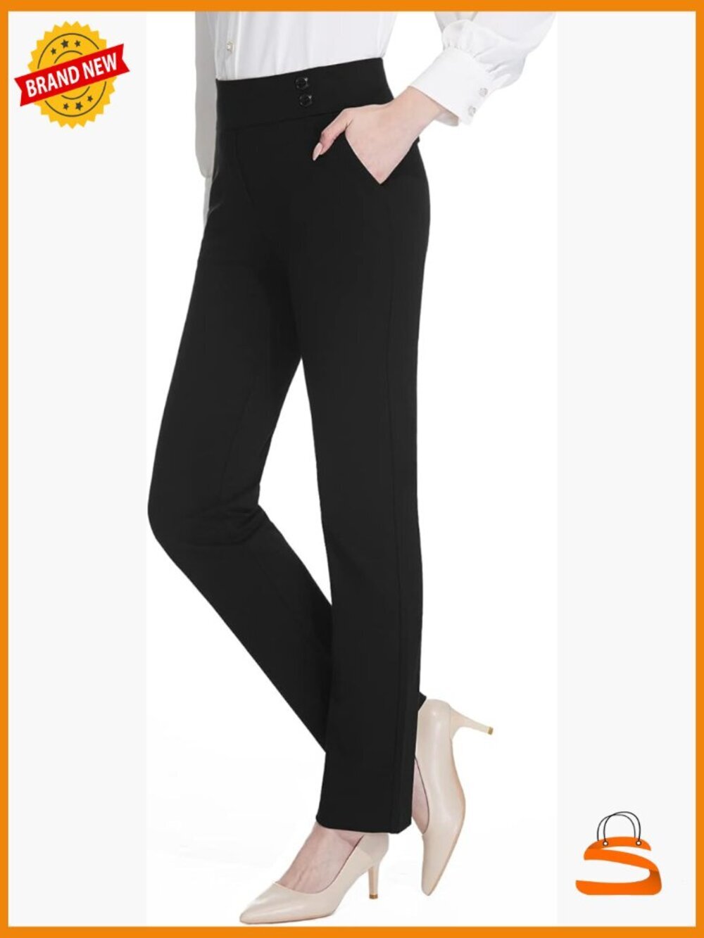 Women's High Waist Straight Leg Dress Pants Stretchy with Pockets 29/31/33in